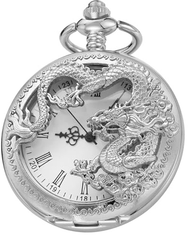 Tiong Vintage Hollow Octopus/Dragon Taschenuhr Quarz Taschenuhren mit Kette für Weihnachten Abschluss Geburtstag Geschenke Vatertag