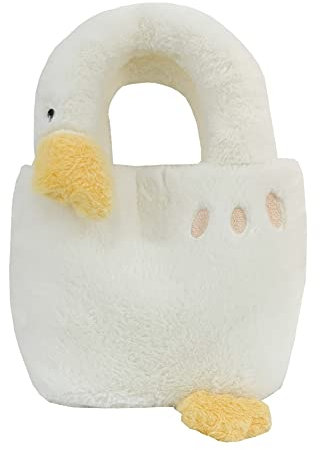 YIGEBAG Niedliche große weiße Gans Taschen mit Griff oben Mode Plüsch Damen Tragetaschen lässig tragbar Herbst Winter for Wochenendurlaub