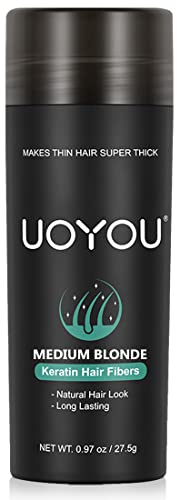 UOYOU MEDIUM BLONDE Hair Fibres for Thinning Hair 27.5g Bottle | Undetectable & Natural Keratin Hair Fibers Concealer for Hair Loss for Men and Women | Hair Building Fibres Powder [MEDIUM BLONDE]
