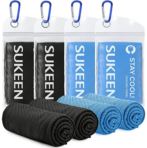 Sukeen [4er-Pack] Kühlendes Handtuch (101.6x30.5 cm), Eishandtuch, weiches, atmungsaktives, kühlendes Handtuch, Workout und mehr Aktivitäten (Dunkelgrau * 2 + Blau, 2 Stück