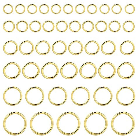 ALEXCRAFT Gold Jump Rings for Jewelry Making, 60Pcs Mix 925 Sterling Silver Gold Jump Rings 4 5 6 8 10 mm Split Open Rings 14K Goldplated Thin Rings for Necklace Bracelet Chain Making