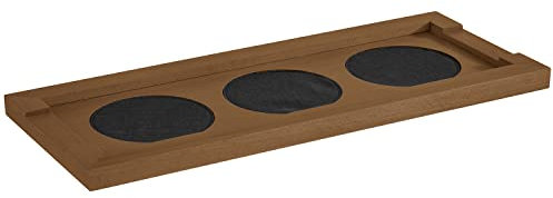 APS 11706 Buffetbrett aus Eichenholz, 47 x 19 cm, H: 2 cm,inkl. 3 Einsätzen aus Kunstleder Ø11 cm