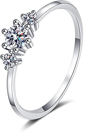 Vintage Ringe, Art Deco Schmuck Damen 3 Steine Silber mit 0.26Ct Rundschliff Weiß Moissanit 925 Silber Größe 54 (17.2)