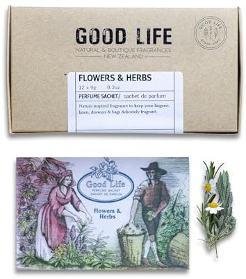 Sacchetti profumati per armadio alla Fiori ed erbe aromatiche Good Life | Progettate in Nuova Zelanda | 12 bustine
