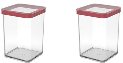 Rotho Loft quadratische Vorratsdose 1l mit Deckel und Dichtung, Kunststoff (SAN) BPA-frei, transparent/rot, 1l (10.0 x 10.0 x 14.2 cm) (Packung mit 2)