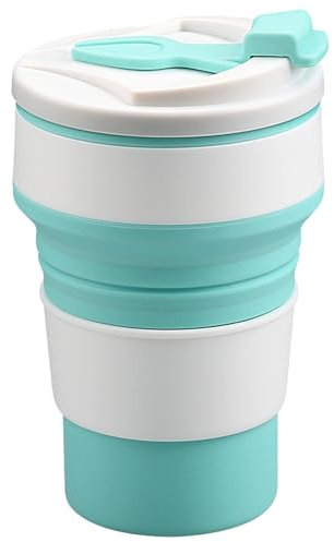 Vanyibro Silicone Foldable Cup with Lid,Portable and Reusable Camping Cup,Compact and Leak-Proof (Blue, 350ml)