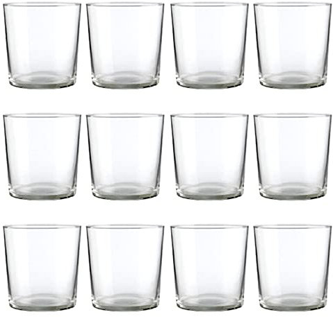 Tradineur - Caja de 12 Vasos Modelo Bodega - Capacidad: 360 ml - Fabricado en Vidrio Resistente - Apto para lavavajillas - Tamaño Aprox: Ø 8,8 x 9 cm - 12 Uds Totales