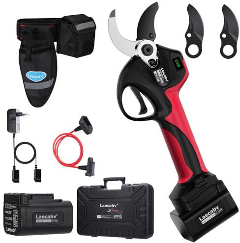 Laecabv 40mm Forbici Potatura a Batteria, Forbice Potatura a Batteria Professionali,2 Batterie di Litio da 2.5Ah, Taglio Progressivo, Forbici Potatura Elettriche da Cesoie Olivo Vigneto (LA40S-1BKRD)