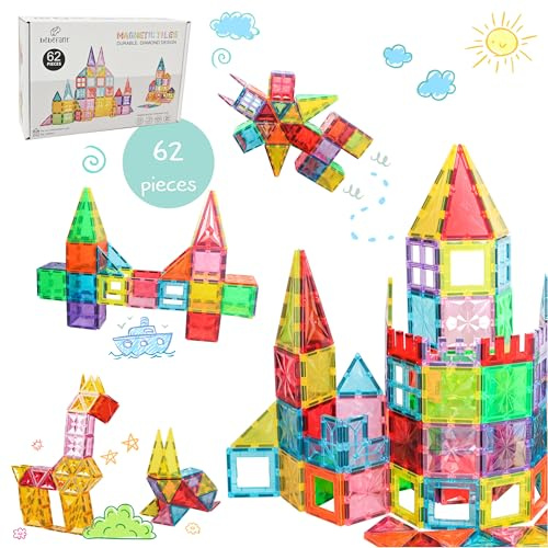 Bebefant Magnetic Building Blocks 62 piece set Magnetic tiles - Kids Learning Educational Construction Toys for Boys Girls Present Age 3 4 5 6 7 Year Old - Gift