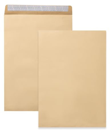 Sobres DIN C4 (50 unidades, 229 x 324 mm, 90 g, sin ventana, cierre adhesivo recto, cierre autoadhesivo, sobre grande, A4), color marrón