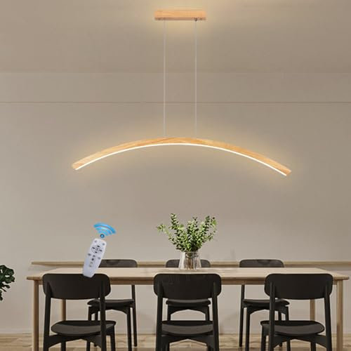Esstischlampe Esszimmerlampe Holz Hängend Lampen, LED Pendelleuchte Dimmbar Modern Linear Hängelampe Höhenverstellbar Hängeleuchte für Esstisch Küche Wohnzimmer Büro Deko mit Fernbedienung Deckenlampe