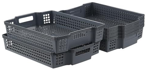 Eudokky 6 Packs Stackable Storage Baskets, Grey Plastic Storage Tray