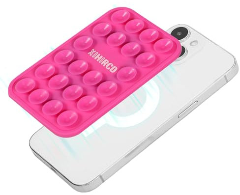 Phone Suction Grip, Magnetic Suction Cup Phone Mount Multi-Purpose Suction for MagSafe Phone Case Hands-Free Cell Phone Accessory Holder Shower Sticky Phone Holder for All Phone Cases(Rose Red)