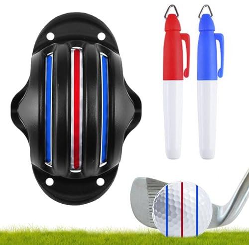 Golf Ball Marker Stencil - Golf Ball Marker Tool, ABS Golf Marker Template | Fast Drying Golf Alignment Tool with 2 Waterproof, Fade Resistant Golf Marker and Linés Tool for Beginners Coaches