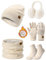 UMIPUBO Mütze Schal Handschuhe Damen Winter Set Wintermütze Fleece Gefütterte Beanie Loop Schlauchschal Wärmer Touchscreen Plüsch Ohrenwärmer Verdickte Ohrenschützer Socken-5 Stück Set，Beige