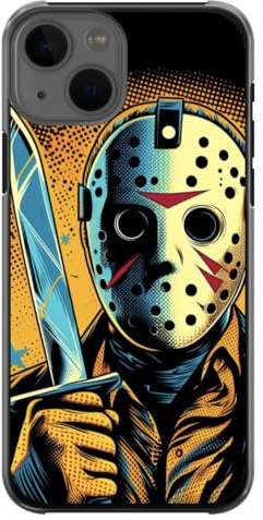 EZB Jason Voorhees Schutzhülle mit Horror-Motiv, kompatibel mit iPhone, flexibel, stoßdämpfend, einzigartige Pop-Art-Handyhülle, Jason Voorhees (iPhone 13), Schwarz