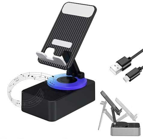 Bluetooth Audio Power Phone Holder,Phone Stand with Bluetooth Speaker,Bluetooth Speaker with Wireless Charger & Phone Stand,Foldable Phone Charger Stand,Adjustable Phone Holder with Speaker (Black)