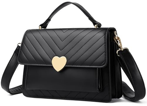 Travistar Handtasche Damen Klein Umhängetasche Damen Niedlich Vegan Leder Crossbody Bag Damen Schultertasche Gesteppt Crossbag mit Kreditkartenfächer, Schwarz