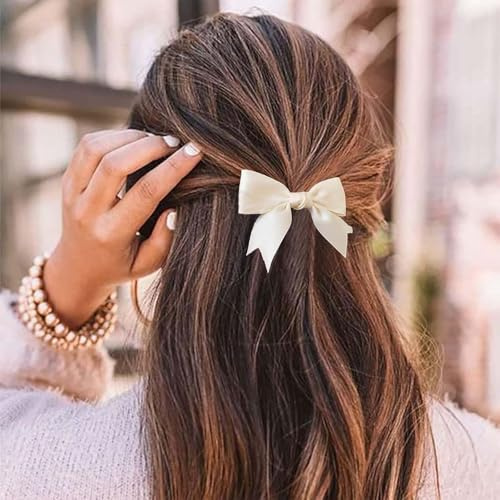 Inateannal Vintage Seide Haarspange mit Kleiner Schleife, Weißer Satin, Französischer Schwanz Clip, Niedlich Winzig