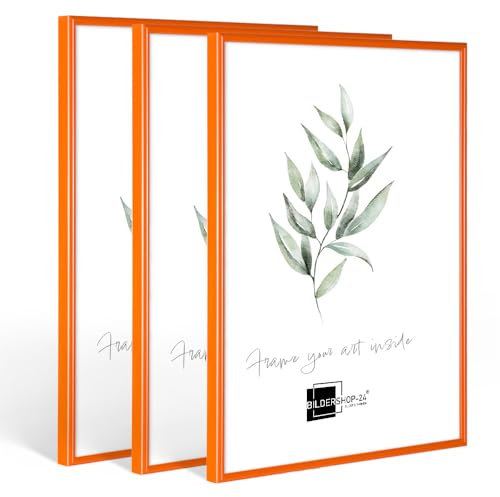 3x Kunststoffrahmen modern Bilderrahmen, (10,5 X 15 cm) DIN A6 orange, inkl. Tischaufsteller