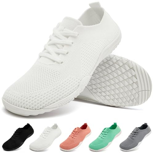 IVQDZL Barfuss Schuhe Damen Sommer Schuhe Sneaker Hausschuhe Turnschuhe Sportschuhe Laufschuhe Stoffschuhe Sport Barefoot Shoes Hallenschuhe Weiss Größe 39 EU