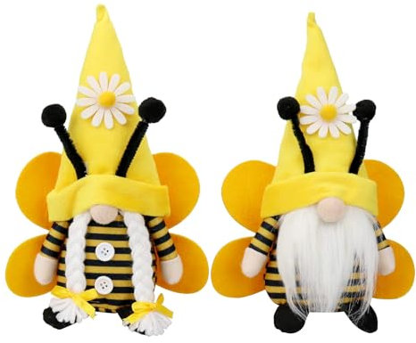 ENLACE 2 Stück Bienen Wichtel, Frühling Sonnenblume Bee Wichtel mit Flügel, Bee Puppe Zwerg Dekorationen, Bienen Wichtel Deko für Home Decor Farmhouse Festliche Geschenk