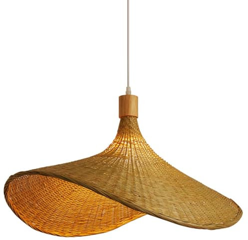 large chandelier Lámpara colgante con base de bambú E26, 1 paquete, pantalla de lámpara de sombrero de paja personalizada, lámpara colgante clásica china de estilo minimalista del sudeste asiático