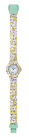 HIP HOP, Kollektion Flower Power, Mädchenuhr, Armband aus Silikon und Stoff Liberty London, Blumendesign, Gehäuse 28 mm, leicht zu lesen, wasserdicht, gelb, 28, Modern
