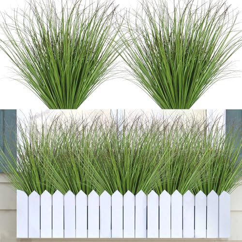 DEMIUKO 10 Bündel Künstliche Pflanzen wie echt Kunstpflanze Außenbereich Kunstgras Ziergras Grünpflanzen Dekogras Grasbüschel UV-beständige Balkonpflanzen für Draußen Haus Balkon Garten (Dunkelgr)