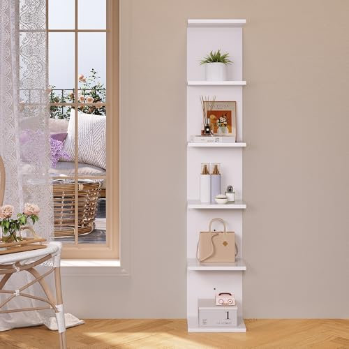 SONNI Wandregal, Regal, Standregal 6-Fach Etagenregal, Wand & Standvariante, Industrielles für Bücher, Medien & Deko, flexibel montierbar in Wohnzimmer, Küche oder Homeoffice, Weiß, 30x24.8x160cm.