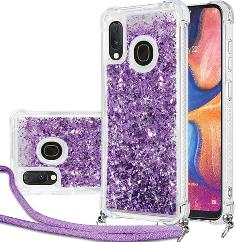 Handykette Hülle für Samsung Galaxy A20e mit Band, Glitzer Treibsand Handyhülle mit Band, Schutzhülle mit Kordel zum Umhängen, Necklace Case für Samsung Galaxy A20e Hülle Quicksand Glitzer