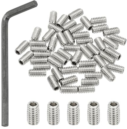 PATIKIL 1/4-20x1/2 Internal Hex Socket Set Grub Screws, 50 Pcs 304 Stainless Steel Cup Point Set Screw with Hex Key Wrench for Door Handles Bathroom Fixtures