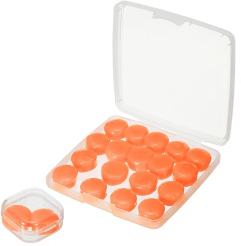 YELARXI Silikon-Ohrstöpsel, 27 dB Geräuschunterdrückung, weich, wiederverwendbar, formbar, mit Etui für Schwimmen, Reisen, Schnarchen, Konzerte, Flugzeug, Schießstand (20 Stück, Orange)