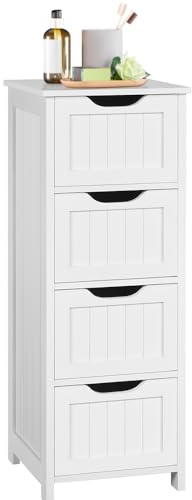 Yaheetech Badezimmerschrank Badschrank, Kommode mit 4 Schubladen, Schmal Beistellschrank für Badezimmer/Wohnzimmer, 30 x 30 x 82 cm, Weiß