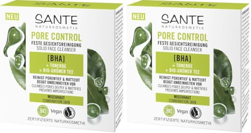 SANTE Naturkosmetik Pore Control Feste Gesichtsreinigung - 60 g - porentiefe Reinigung für Mischhaut - mit BHA, Niacinamid-Effect & Bio-Grüner Tee - seifenfrei & dermatologisch getestet
