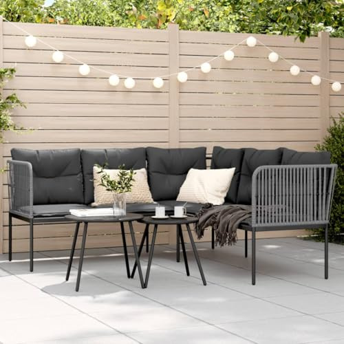 IBUQDDV L-Form Gartensofa mit Kissen Schwarz Stahlrahmen und Textilene Stoff Outdoor Polsterauflage Abnehmbar Bezug