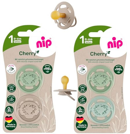 NIP Cherry Rundsauger Schnuller 4 Stück Boy Set // Gr.1 // 0-6 Monate // Blau & Türkis + Silber & Hellblau
