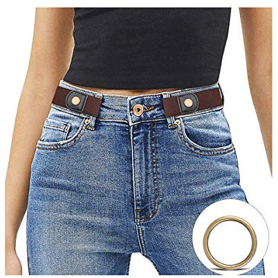 JasGood Schnallenfreier Damen Stretch Elastischer Gürtel für Damen Herren, Plus Size Keine Schnalle Unsichtbarer Gürtel für Jeans Hosen, Kaffee, 44cm(Für Hosengröße 60cm-85cm)