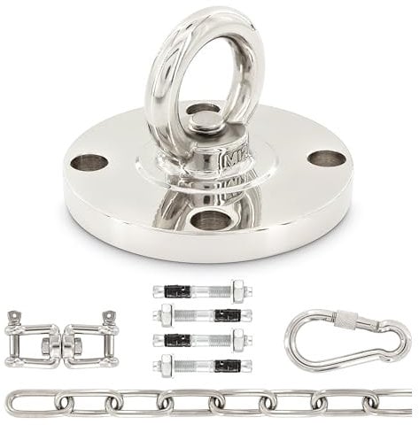 Premium Edelstahl Halterung bis 250 kg: Set für Betondecken inkl. Karabiner + Edelstahlkette + Drehwirbel + Bolzenanker