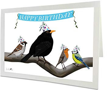 Gemalte Vögel Glückwunschkarte zum Geburtstag mit Umschlag