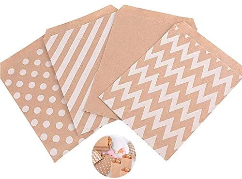 Deautie Brown Papiertüten, 100Pcs Weihnachten Tüten Papier, Brown Candy Bags, Süßigkeiten Tüten Papier, Kleine Papiergeschenktüten, für Weihnachten, Geburtstag, Süßigkeiten Kekse Essen (4 Arten)