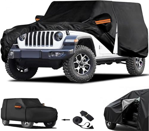 Big Ant Car Cover,Waterproof 6 Layers Outdoor Car Covers for 2 Door Wrangler CJ,YJ, TJ & JK All Weather Protection SUV Cover Custom Fit 1987-2021 Wrangler SUV with Driver Door Zipper,Black