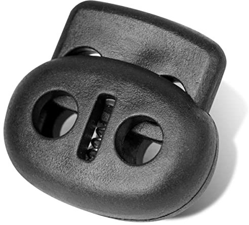 AXEN 30PCS Plastic Cord Lock End Toggle Double Hole Spring Stopper Fastener Toggles for Shoelaces, Drawstrings, Paracord, Bags, Clothing and More, Black