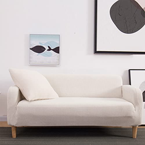 Bestenrose Stretch Sofabezug 1-Sitzer Thick Sofaüberwurf Jacquard Elastische Sesselbezug Spandex Couchbezug Sofaüberzug Stretchhusse Couch Bezug mit Armlehne für Wohnzimmer (1-Sitzer, Weiß)