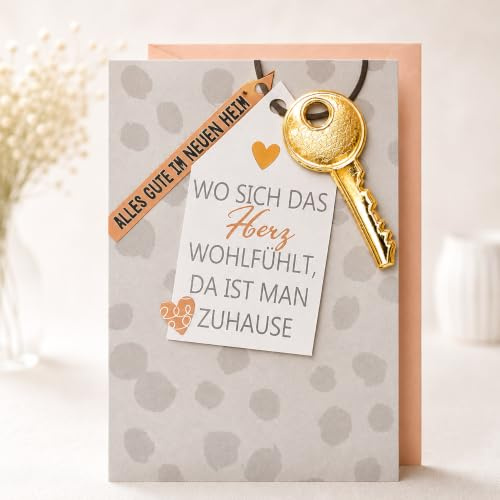 Michel Verlag Stilvolle Glückwunschkarte fürs neue Heim mit Spruch. EINZUG, UMZUG, ZUHAUSE, RICHTFEST mit Herz. Klappkarte incl. farblich passendem Briefumschlag. 12x17cm. Made in Germany!