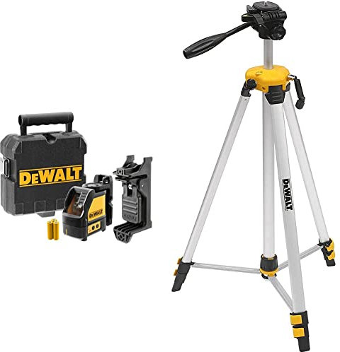 DEWALT 2-Way Self Levelling Cross Line Green Beam Laser with Carry Case DW088CG & DEWALT Mini Tripod 1.7M 1/4 Inch Mounting Thread DE0881T