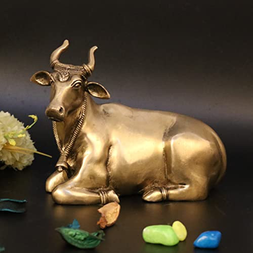 ARTVARKO Messing sitzende Nandi-Kuh-Statue Shiva-Bull für Pooja und Heimdekoration, Schaustück, Dekoration, Büro, Tempel, Geschenk, 19,1 cm