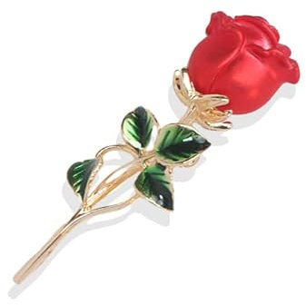 Seakuur Spilla floreale elegante a forma di rosa rossa, accessorio per la festa della mamma, Acciaio inossidabile, n/c