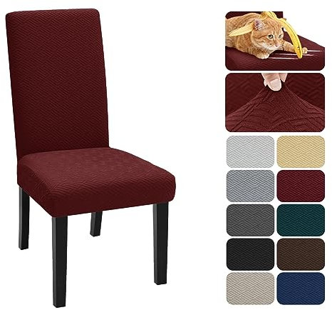 XINEAGE Stuhlhussen 6er Set, Stretch Stuhlhussen für Esszimmerstühle, Universale Stuhlhussen Waschbar Abnehmba für Hotel, Zeremonie, Bankett, Restaurant, Zuhause (Weinrot)