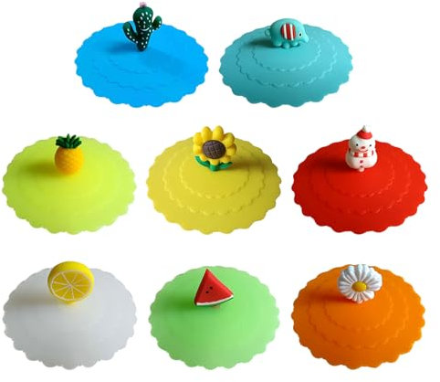 Silicone Cup Covers for Drinks, 8Pcs Food Grade Silicone Glass Cup Covers Anti Dust Airtight Heat Preservation Silicone Cup Lids, 3.94 Inch Reusable Cute Cup Covers for Coffee, Tea, Wine, Beer Mug